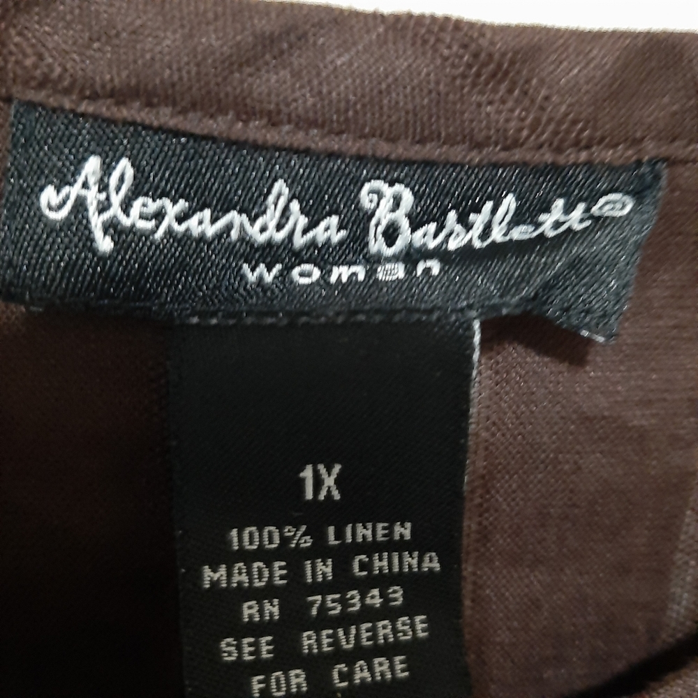 Alexandra Bartlett Chocolate Brown Linen Button Front Size 1X - Picture 2 of 8